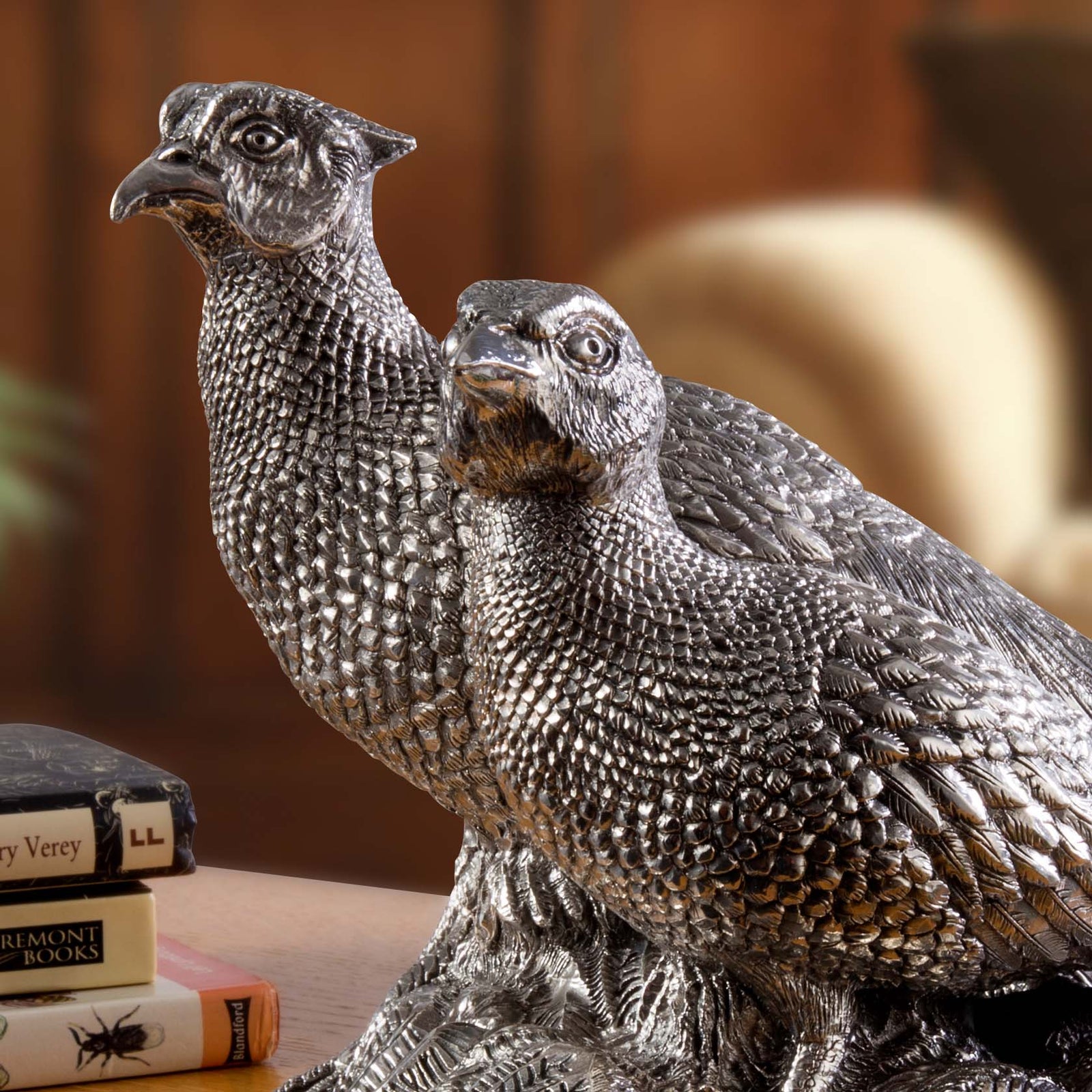 Two interlocking Silver Pheasants - Height 19cm