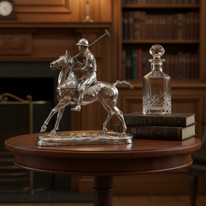 Grand Sterling Silver Polo Player Sculpture | 33cm Hallmarked Equestrian Trophy